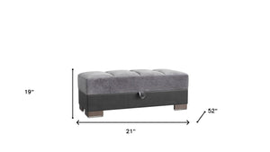 Homeroots 21" Gray Microfiber And Black Tufted Storage Ottoman   521258