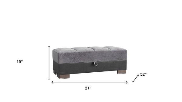 Homeroots 21" Gray Microfiber And Black Tufted Storage Ottoman   521258