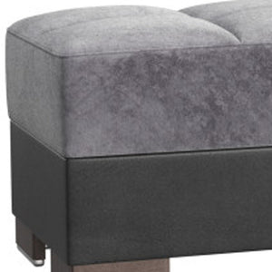 Homeroots 21" Gray Microfiber And Black Tufted Storage Ottoman   521258