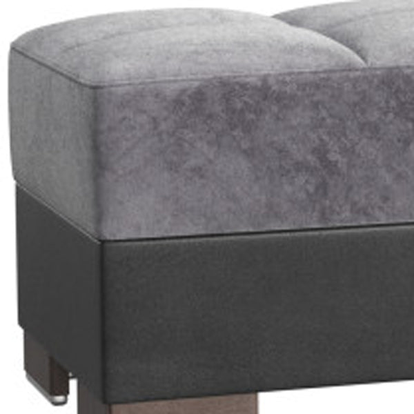 Homeroots 21" Gray Microfiber And Black Tufted Storage Ottoman   521258