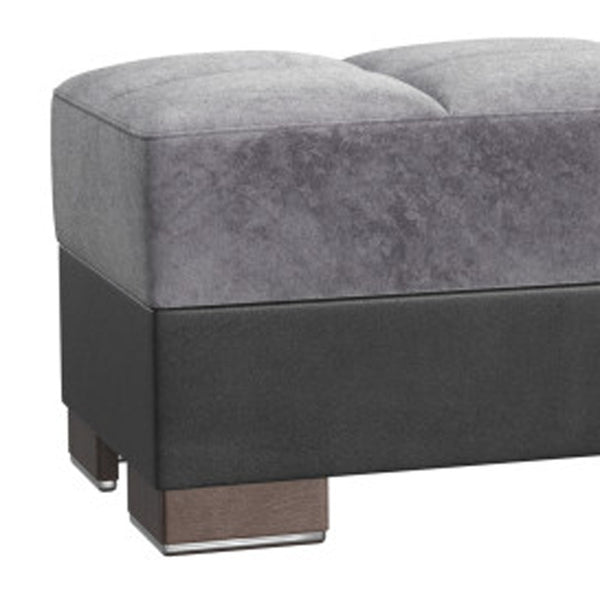 Homeroots 21" Gray Microfiber And Black Tufted Storage Ottoman   521258