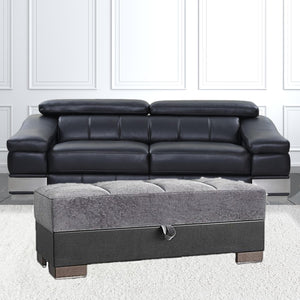 Homeroots 21" Gray Microfiber And Black Tufted Storage Ottoman   521258