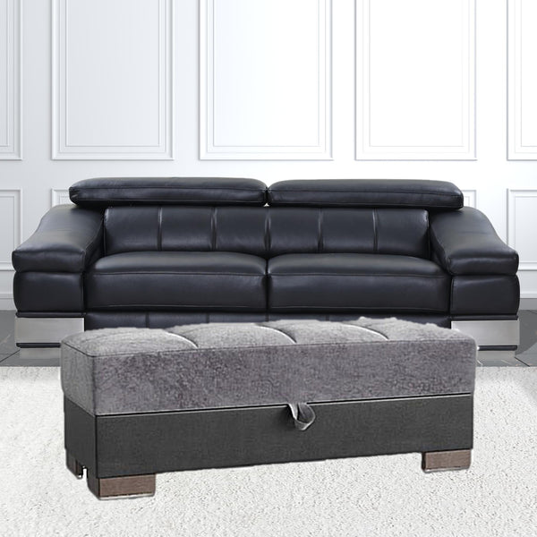 Homeroots 21" Gray Microfiber And Black Tufted Storage Ottoman   521258