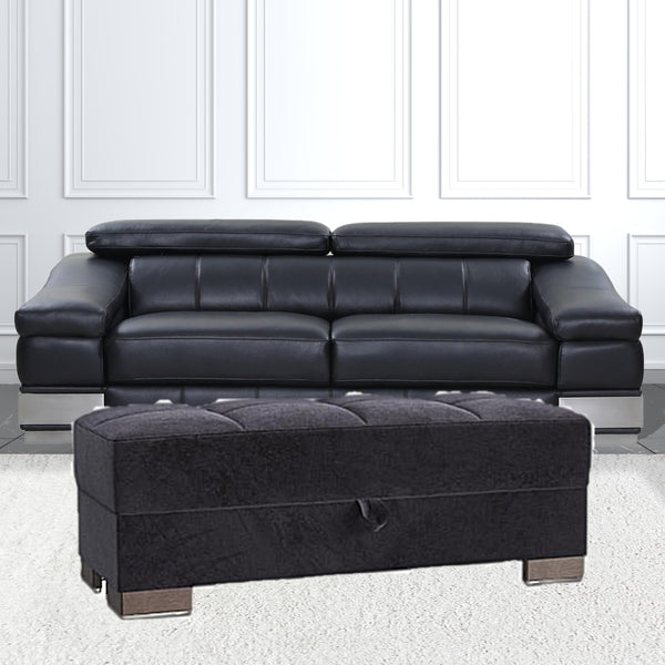 Homeroots 21" Black Microfiber And Brown Tufted Storage Ottoman   521259