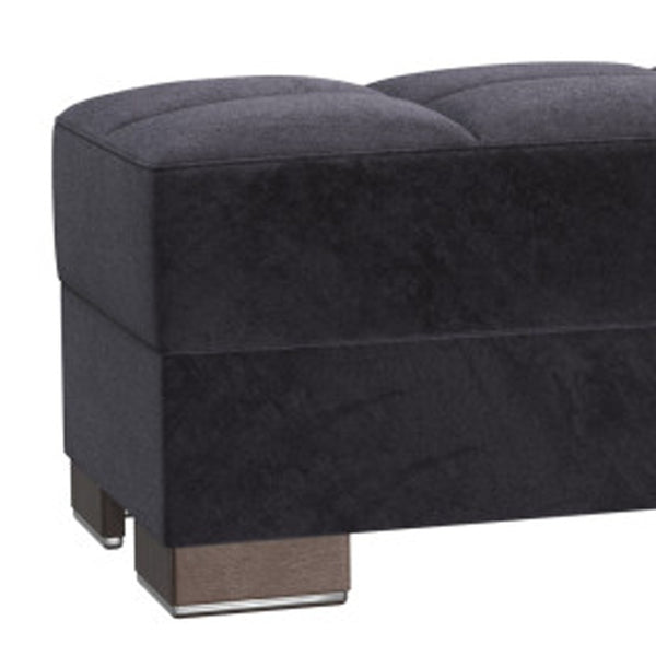 Homeroots 21" Blue Microfiber And Brown Tufted Storage Ottoman   521260