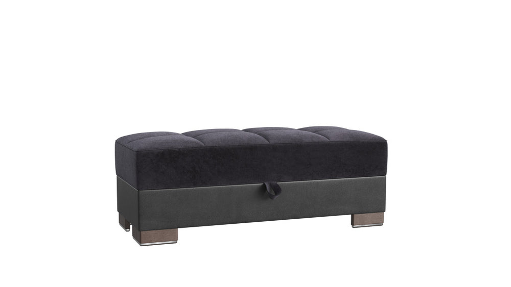 Homeroots 21" Black Microfiber And Faux Leather Tufted Storage Ottoman   521261