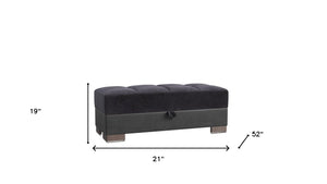 Homeroots 21" Black Microfiber And Faux Leather Tufted Storage Ottoman   521261