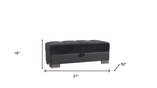 Homeroots 21" Black Microfiber And Faux Leather Tufted Storage Ottoman   521261