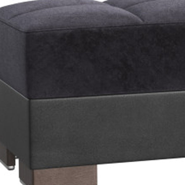 Homeroots 21" Black Microfiber And Faux Leather Tufted Storage Ottoman   521261