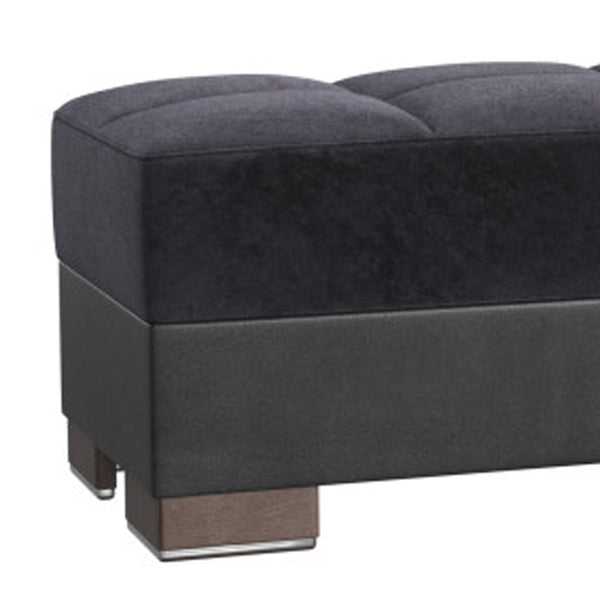Homeroots 21" Black Microfiber And Faux Leather Tufted Storage Ottoman   521261