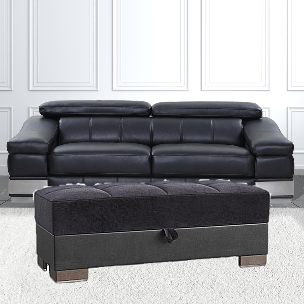 Homeroots 21" Black Microfiber And Faux Leather Tufted Storage Ottoman   521261