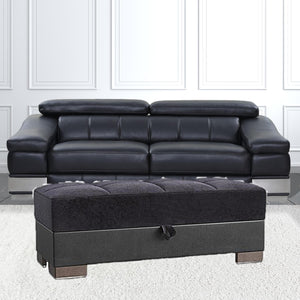 Homeroots 21" Black Microfiber And Faux Leather Tufted Storage Ottoman   521261