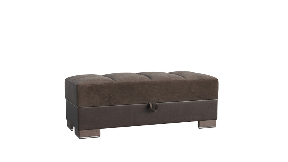 Homeroots 21" Brown Microfiber And Faux Leather Tufted Storage Ottoman   521262