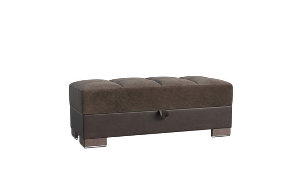 Homeroots 21" Brown Microfiber And Faux Leather Tufted Storage Ottoman   521262