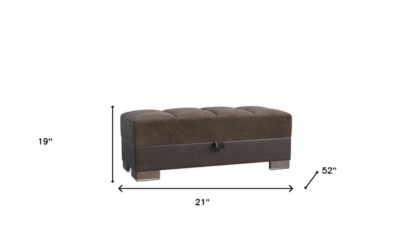 Homeroots 21" Brown Microfiber And Faux Leather Tufted Storage Ottoman   521262