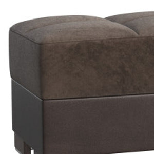 Homeroots 21" Brown Microfiber And Faux Leather Tufted Storage Ottoman   521262