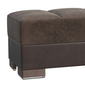 Homeroots 21" Brown Microfiber And Faux Leather Tufted Storage Ottoman   521262