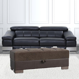 Homeroots 21" Brown Microfiber And Faux Leather Tufted Storage Ottoman   521262
