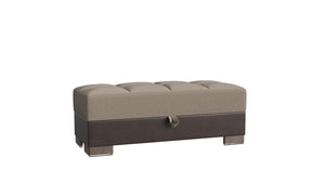 Homeroots 21" Beige Chenille And Brown Faux Leather Tufted Storage Ottoman   521264