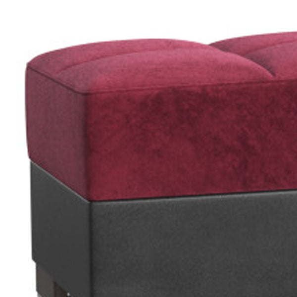 Homeroots 21" Burgundy Microfiber And Brown Tufted Storage Ottoman   521265