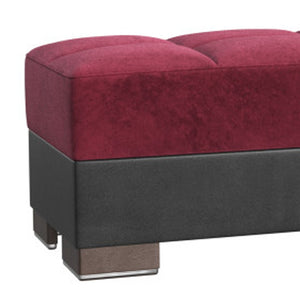 Homeroots 21" Burgundy Microfiber And Brown Tufted Storage Ottoman   521265