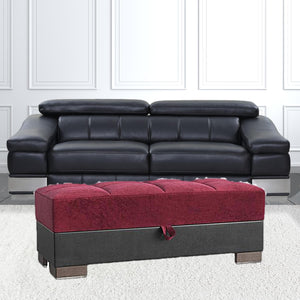 Homeroots 21" Burgundy Microfiber And Brown Tufted Storage Ottoman   521265