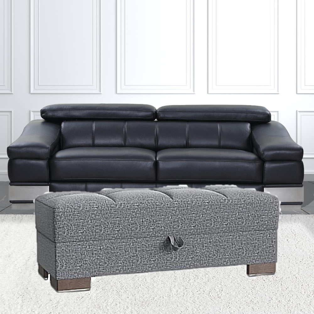 Homeroots 21" Gray Polyester Blend And Brown Tufted Storage Ottoman   521266