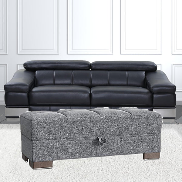 Homeroots 21" Gray Polyester Blend And Brown Tufted Storage Ottoman   521266