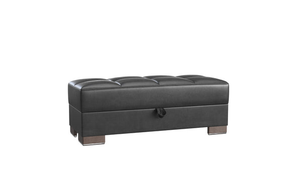 Homeroots 21" Black Faux Leather And Brown Tufted Storage Ottoman   521268