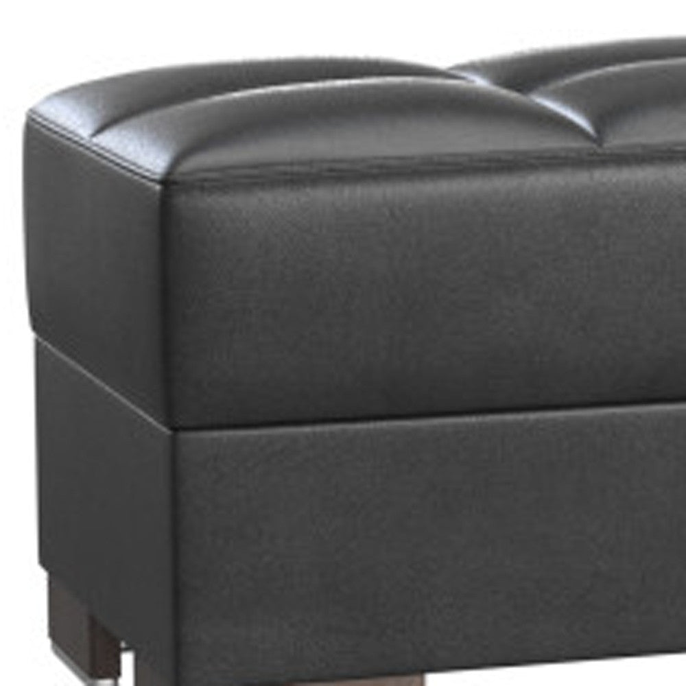 Homeroots 21" Black Faux Leather And Brown Tufted Storage Ottoman   521268