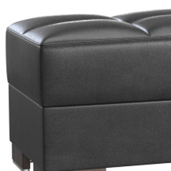 Homeroots 21" Black Faux Leather And Brown Tufted Storage Ottoman   521268