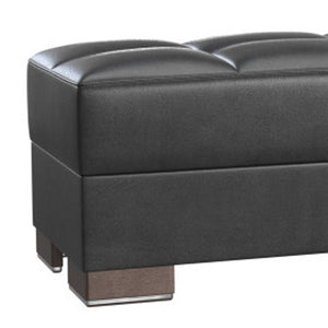 Homeroots 21" Black Faux Leather And Brown Tufted Storage Ottoman   521268