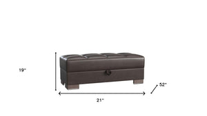 Homeroots 21" Brown Faux Leather Tufted Storage Ottoman   521269