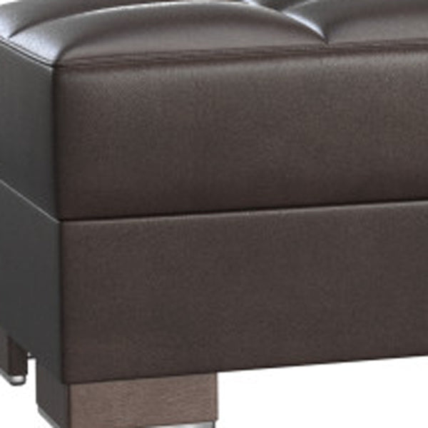 Homeroots 21" Brown Faux Leather Tufted Storage Ottoman   521269