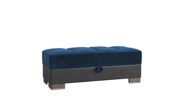 Homeroots 21" Blue Microfiber And Faux Leather Tufted Storage Ottoman   521270