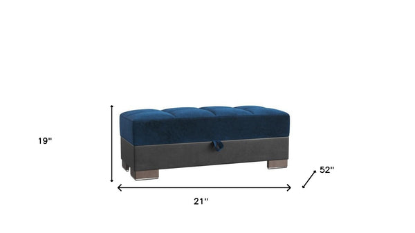 Homeroots 21" Blue Microfiber And Faux Leather Tufted Storage Ottoman   521270