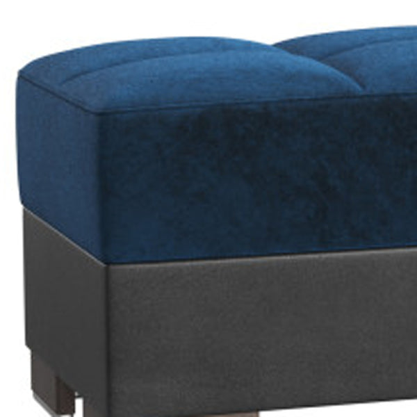 Homeroots 21" Blue Microfiber And Faux Leather Tufted Storage Ottoman   521270