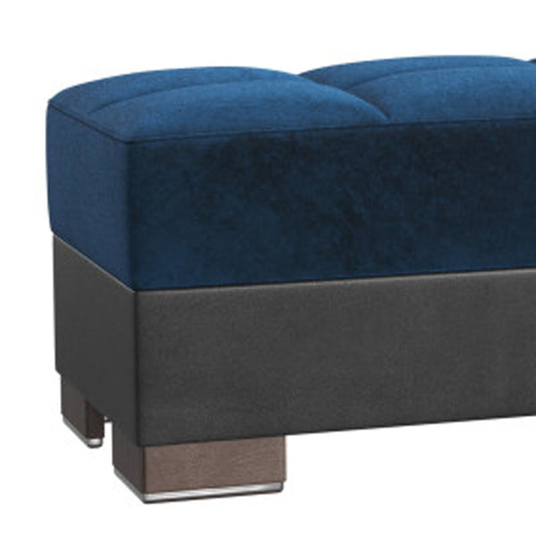 Homeroots 21" Blue Microfiber And Faux Leather Tufted Storage Ottoman   521270