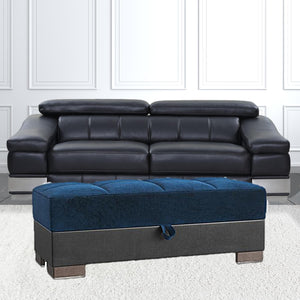 Homeroots 21" Blue Microfiber And Faux Leather Tufted Storage Ottoman   521270