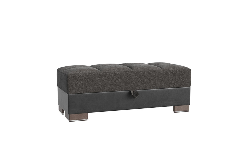 Homeroots 21" Gray Chenille And Brown Tufted Storage Ottoman   521271