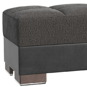 Homeroots 21" Gray Chenille And Brown Tufted Storage Ottoman   521271