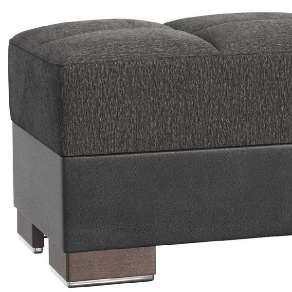 Homeroots 21" Gray Chenille And Brown Tufted Storage Ottoman   521271