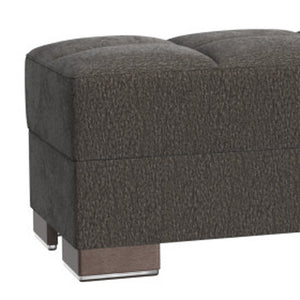 Homeroots 21" Gray Chenille And Brown Tufted Storage Ottoman   521272