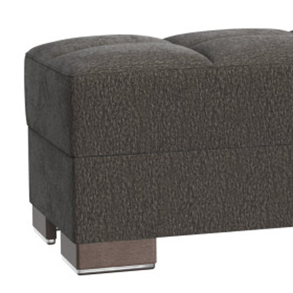 Homeroots 21" Gray Chenille And Brown Tufted Storage Ottoman   521272