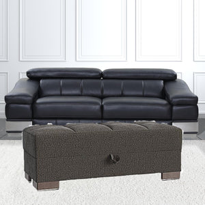 Homeroots 21" Gray Chenille And Brown Tufted Storage Ottoman   521272