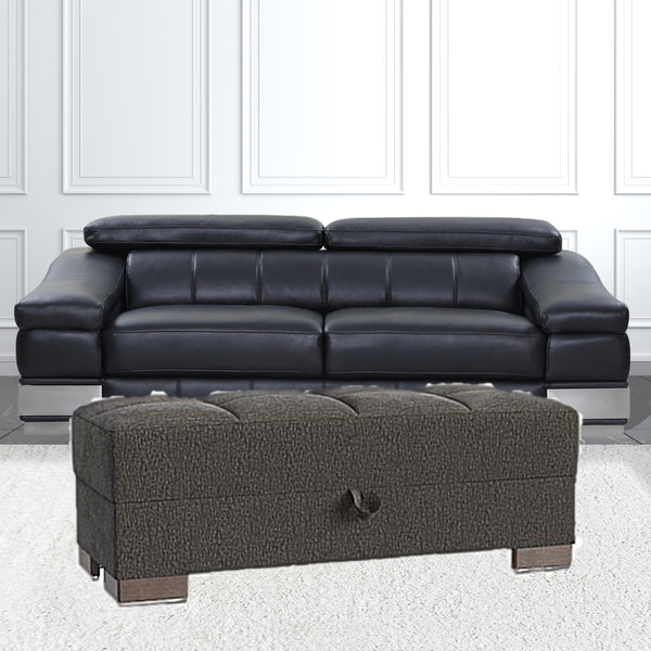 Homeroots 21" Gray Chenille And Brown Tufted Storage Ottoman   521272