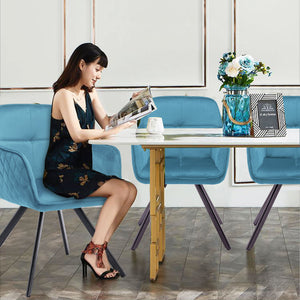 Homeroots Tufted Blue And Black Velvet And Metal Dining Arm Chair  Metal 521273