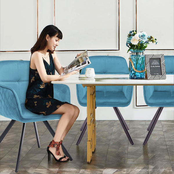 Homeroots Tufted Blue And Black Velvet And Metal Dining Arm Chair  Metal 521273