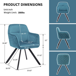 HomeRoots Tufted Blue Velvet Arm Chair with Black Metal Legs - Modern Elegance for Dining & Accent Use 521273
