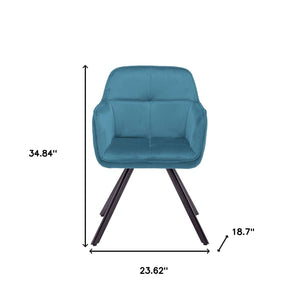 Homeroots Tufted Blue And Black Velvet And Metal Dining Arm Chair  Metal 521273